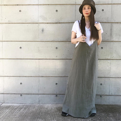 [再次上架] 精緻魅力。 「3D 形狀超長連身裙。」亞麻連身裙 灰色卡其色超長工裝褲 春夏 第4張的照片