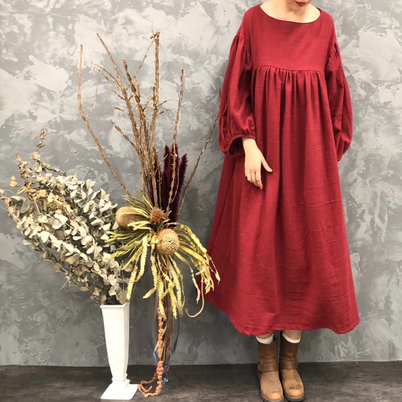 ■10日内発送■【再販】『フランスの森から抜け出した。ナチュラルリネンワンピース』ギャザー ローズ 夏 1枚目の画像