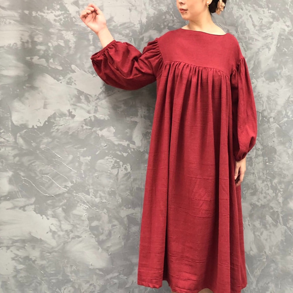 ■10日内発送■【再販】『フランスの森から抜け出した。ナチュラルリネンワンピース』ギャザー ローズ 夏 3枚目の画像