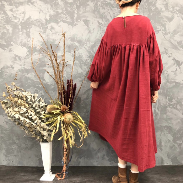 ■10日内発送■【再販】『フランスの森から抜け出した。ナチュラルリネンワンピース』ギャザー ローズ 夏 4枚目の画像