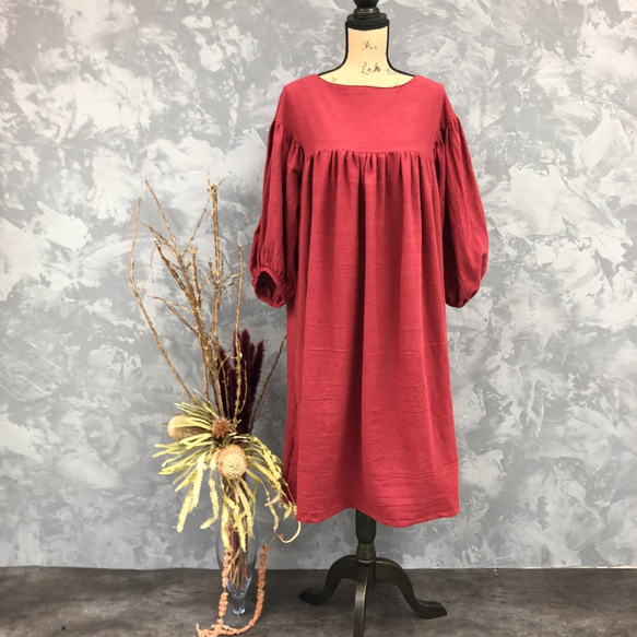 ■10日内発送■【再販】『フランスの森から抜け出した。ナチュラルリネンワンピース』ギャザー ローズ 夏 6枚目の画像