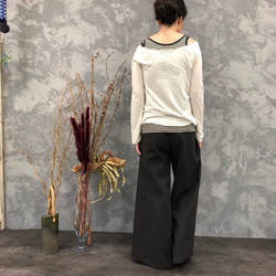 ■限時20折優惠■「棕灰色，優雅氣質。亞麻寬褲」 鬆緊腰身 寬鬆夏季亞麻 夏季 第6張的照片