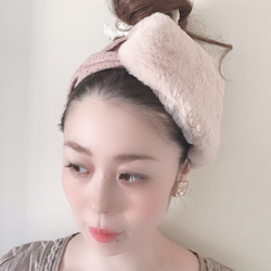 【再販】ファー ヘアバンド ふんわりニット素材で登場！リネンのペールカラーを差し色に♩ふわふわもこもこ 冬 2枚目の画像