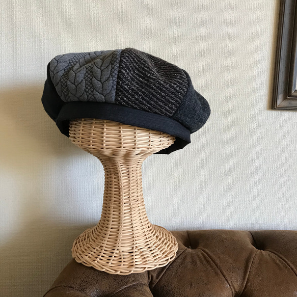 【2/18再販】 ウールで上品。4つの素材を使ったベレー帽♩ふわもこ ファー ツイード ベレー帽 秋 冬 2枚目の画像