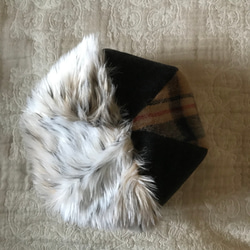 [10/31再次上架]駝色格紋蓬鬆毛皮貝雷帽蓬鬆針織生態皮草冬季 第3張的照片