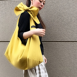 ■7天內出貨■【補貨】 含羞草黃4way Greedy-san 製作的寬大圓形包包。亞麻肩包 第4張的照片