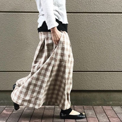 上質シャギーチェックのギャザースカート ミルクティベージュ ロング