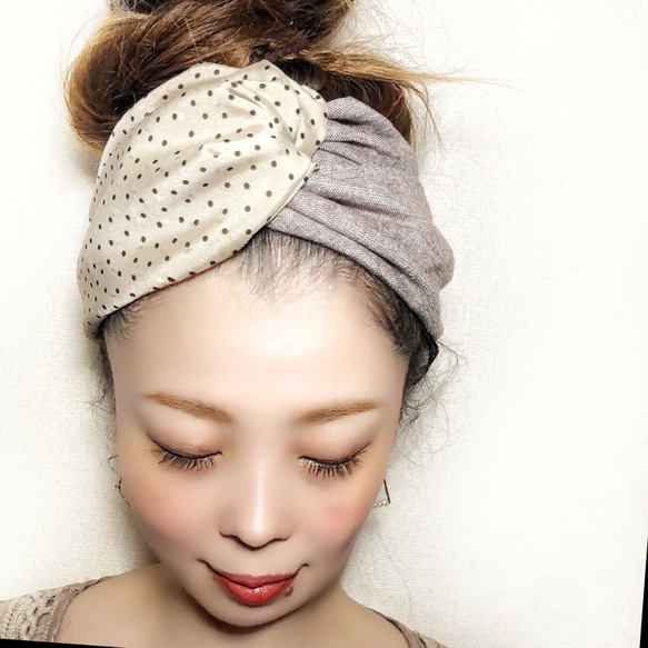 【2/27再販】「水玉シフォンジョーゼットを贅沢に使った、へアバンド」ヘッドバンド ヘアアクセサリードット 花柄 春 夏 3枚目の画像