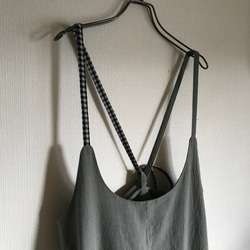 【再販】■10日内発送■グレイッシュカーキで大人の魅力。「秋リネンサロペットパンツ」麻 ロンパース ワイドパンツ 5枚目の画像