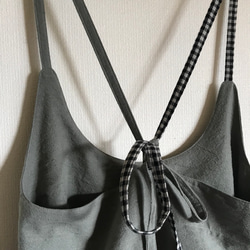 【再販】■10日内発送■グレイッシュカーキで大人の魅力。「秋リネンサロペットパンツ」麻 ロンパース ワイドパンツ 7枚目の画像