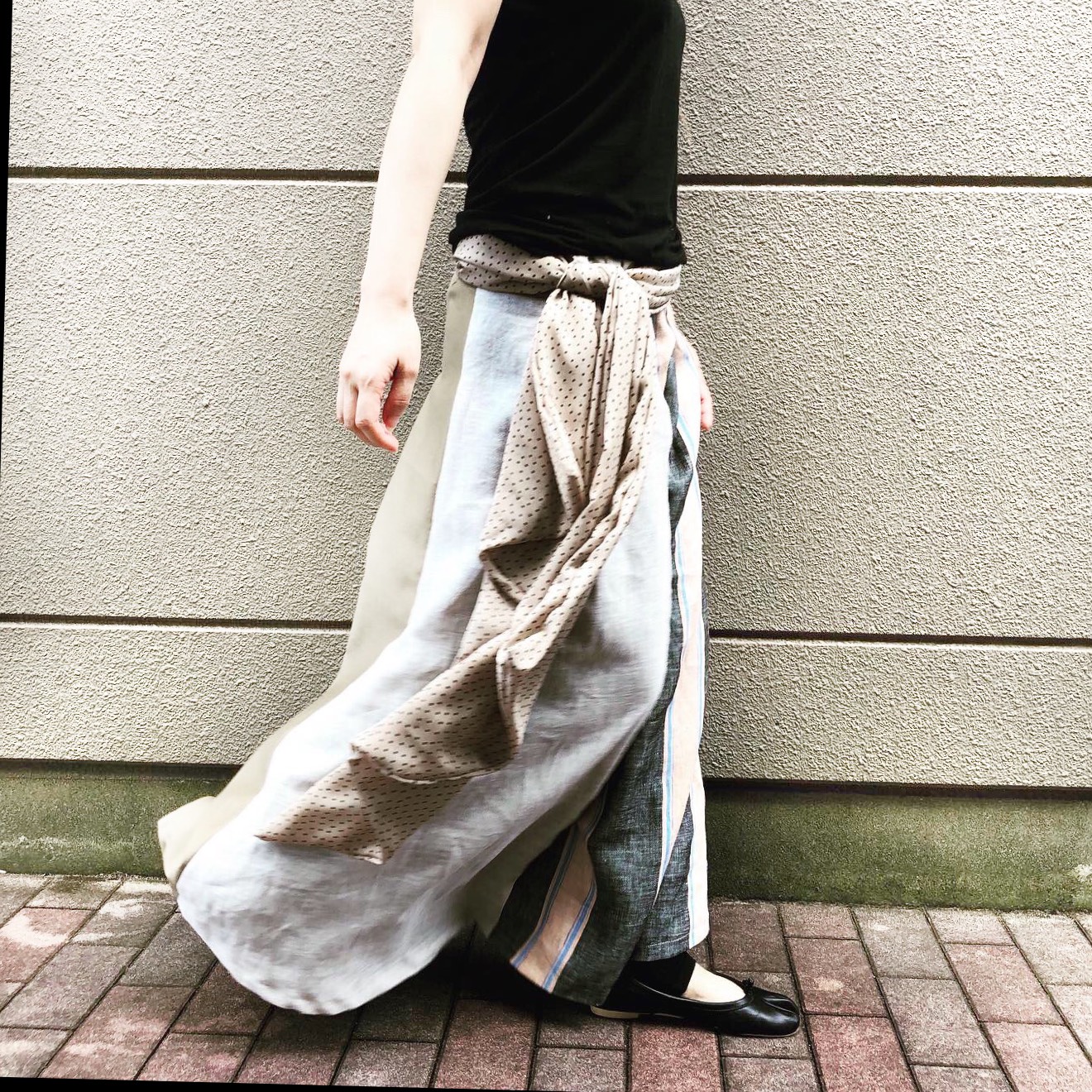 送料無料【再販】■10日内発送■[冬のエクリュ」上質リネンと4つの素材を使ったフレアマキシスカート。ロングスカート