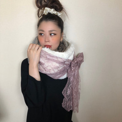 ■10日内発送■【再販】レース使いで印象的に。愛されスヌード。ファー ボア あったかニット もこもこ エコファー 冬 6枚目の画像