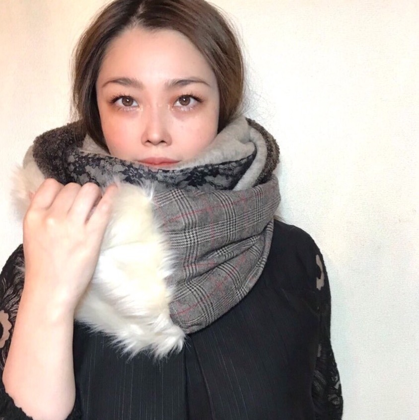 送無■10日内発送■【再販】大人の可愛さを上品にひきだすマドラスチェックスヌード。あったかニット もこもこ エコファー