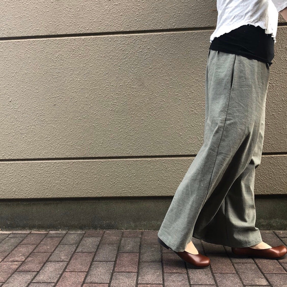■限時20折優惠■寬鬆『優雅灰卡其色。亞麻寬褲’鬆緊腰身卡其色夏季 第2張的照片