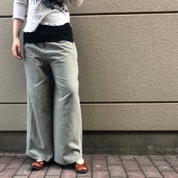 ■限時20折優惠■寬鬆『優雅灰卡其色。亞麻寬褲’鬆緊腰身卡其色夏季 第3張的照片