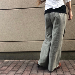 ■限時20折優惠■寬鬆『優雅灰卡其色。亞麻寬褲’鬆緊腰身卡其色夏季 第5張的照片