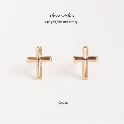 three wishes 14kgf クロス スタッドピアス ゴールドフィルド k14