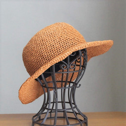 手編み＊シンプル麦わら帽子（オレンジ・56cm） 1枚目の画像