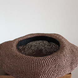 手編み＊麦わら帽子（セピア・56cm） 6枚目の画像