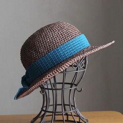 ＊手編み＊リボンを選べる麦わら帽子（セピア・55cm） 4枚目の画像