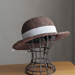 ＊手編み＊リボンを選べる麦わら帽子（セピア・55cm） 6枚目の画像