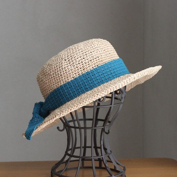 手編み＊リボンを選べる麦わら帽子（ココナッツ・57cm） 3枚目の画像