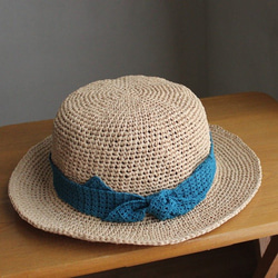 手編み＊リボンを選べる麦わら帽子（ココナッツ・57cm） 5枚目の画像