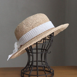 手編み＊リボンを選べる麦わら帽子（ココナッツ・57cm） 6枚目の画像