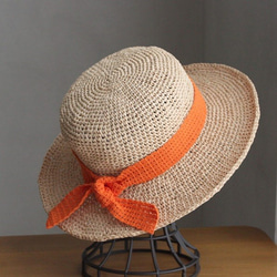 手編み＊リボンを選べる麦わら帽子（ココナッツ・57cm） 8枚目の画像