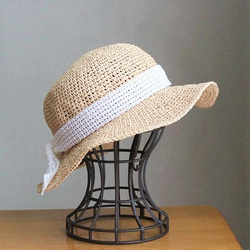 手編み＊リボンを選べる麦わら帽子（ココナッツ・58cm） 4枚目の画像