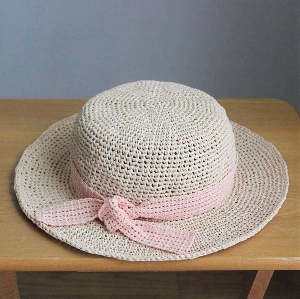 手編み＊リボンを選べる麦わら帽子（ココナッツ・58cm） 6枚目の画像