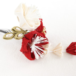 【免費送貨】純絲綢箝制作品“為紀念七七山三歲”紅色和白色小花束Kanzashi Punchin帶角00507 第5張的照片