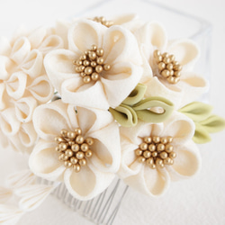 [免運費] 純絲 Tsumami work White Kanzashi White comb finish 日式髮飾 Kanz 第3張的照片