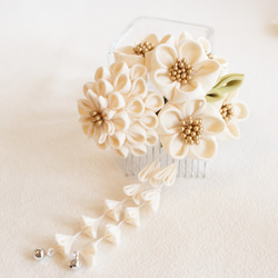 [免運費] 純絲 Tsumami work White Kanzashi White comb finish 日式髮飾 Kanz 第8張的照片