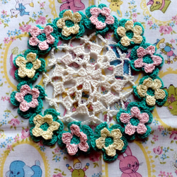 お花　リース　桜　サクラ　レース編み　ドイリー 1枚目の画像