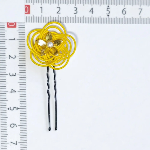 送料無料【梅結び】水引髪飾り〜Uピンset(ｲｴﾛｰ)〜 ヘアピン 雅愛