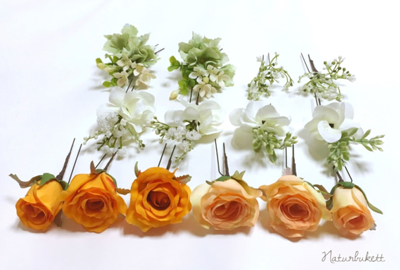 ラプンツェル風ヘッドドレス＊ナチュラル小花×オレンジローズ 3枚目の画像