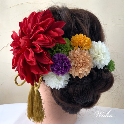 大輪レッドダリアの和装髪飾り 色打掛 振袖 袴 結婚式 成人式 卒業式