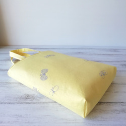 SALE★ミナペルホネンchoucho刺繍生地リネンのシンプルミニバッグ/yellow 3枚目の画像