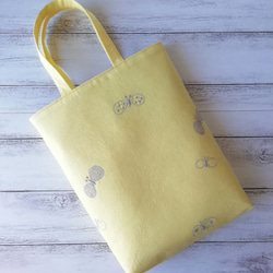 SALE★ミナペルホネンchoucho刺繍生地リネンのシンプルミニバッグ/yellow 5枚目の画像