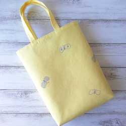 SALE★ミナペルホネンchoucho刺繍生地リネンのシンプルミニバッグ/yellow 6枚目の画像