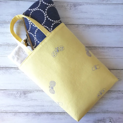 SALE★ミナペルホネンchoucho刺繍生地リネンのシンプルミニバッグ/yellow 7枚目の画像