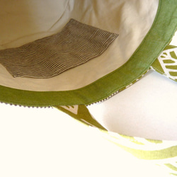 北欧リーフ柄コットンリネン,バケツ型トートバッグ・グリーン 4枚目の画像