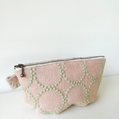 ミナペルホネン,タンバリン,ぷっくりコスメポーチ/ピンク×ミント
