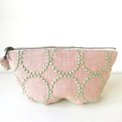 ミナペルホネン,タンバリン,ぷっくりコスメポーチ/ピンク×ミント