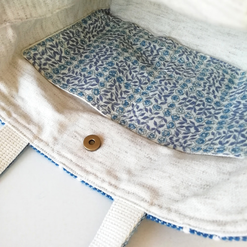 タンバリン　dop生地　ブルー×ベージュ刺繍　トートバッグ Jubilee アニマル刺繍 トートバッグ A4 a4 トート 刺しゅう