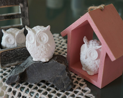 アロマストーン　フクロウ　アレンジメント フクロウ 梟 アロマストーン 青と黄色のマーブルと白のセット