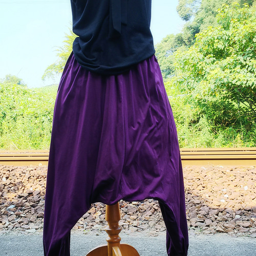 綿100％】ゆったりサルエルパンツ☆パープル キュロット・ワイド