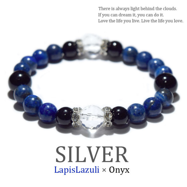 AAA ラピスラズリ オニキス ブレスレット シルバー 天然石 水晶 3A ロンデル