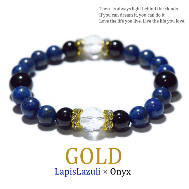 AAA ラピスラズリ オニキス ブレスレット ゴールド 天然石 水晶 3A ロンデル